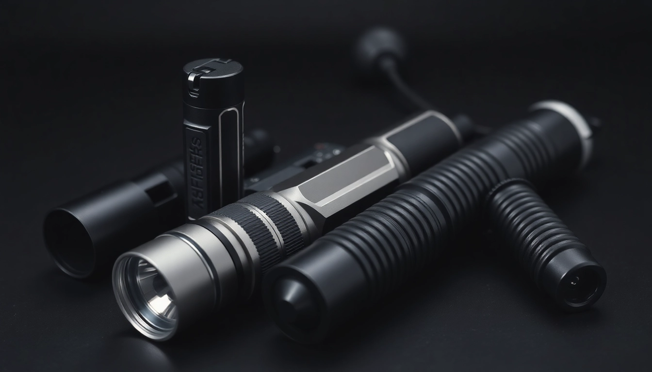 Self-Defense Weapons including pepper spray, stun guns, and batons showcasing personal safety tools for protection and security.
