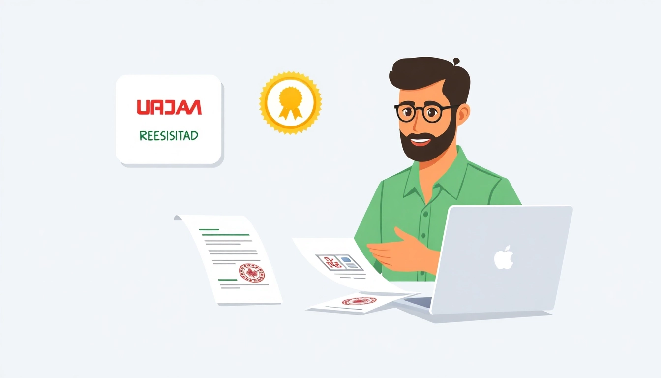 Udyam registration online process with entrepreneur uploading documents on a computer, emphasizing simplicity and ease of registration.