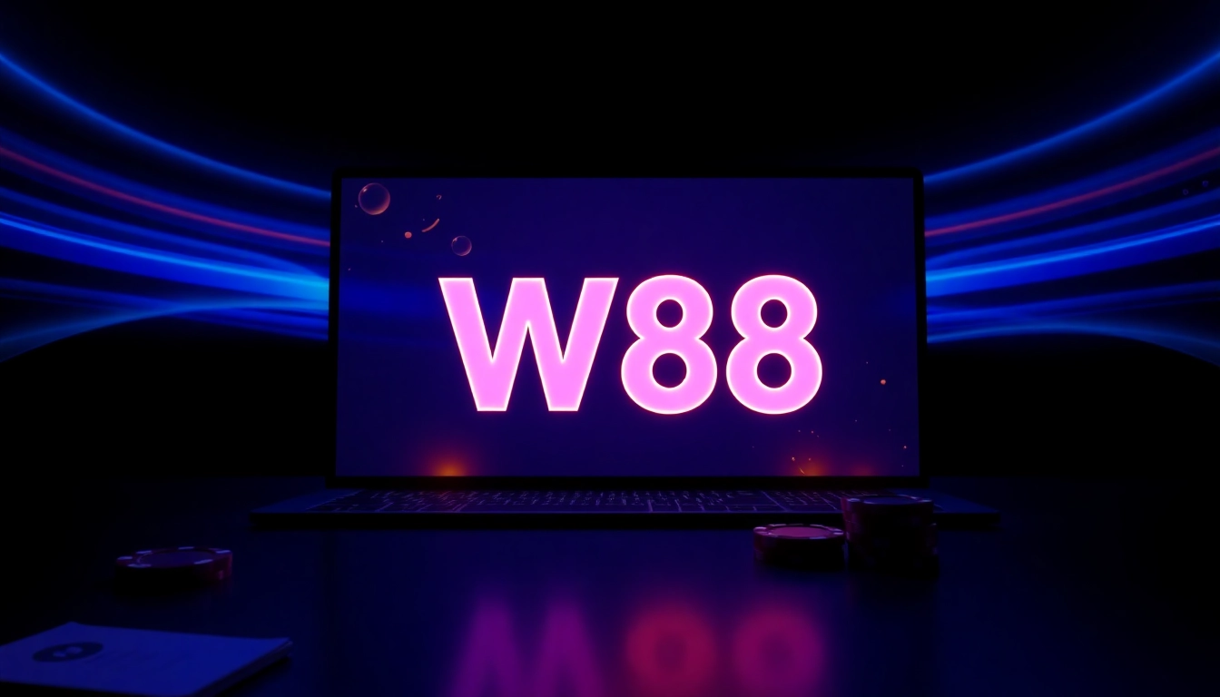 The w88 logo displayed on a sleek online betting interface with vibrant colors, inviting users to join.