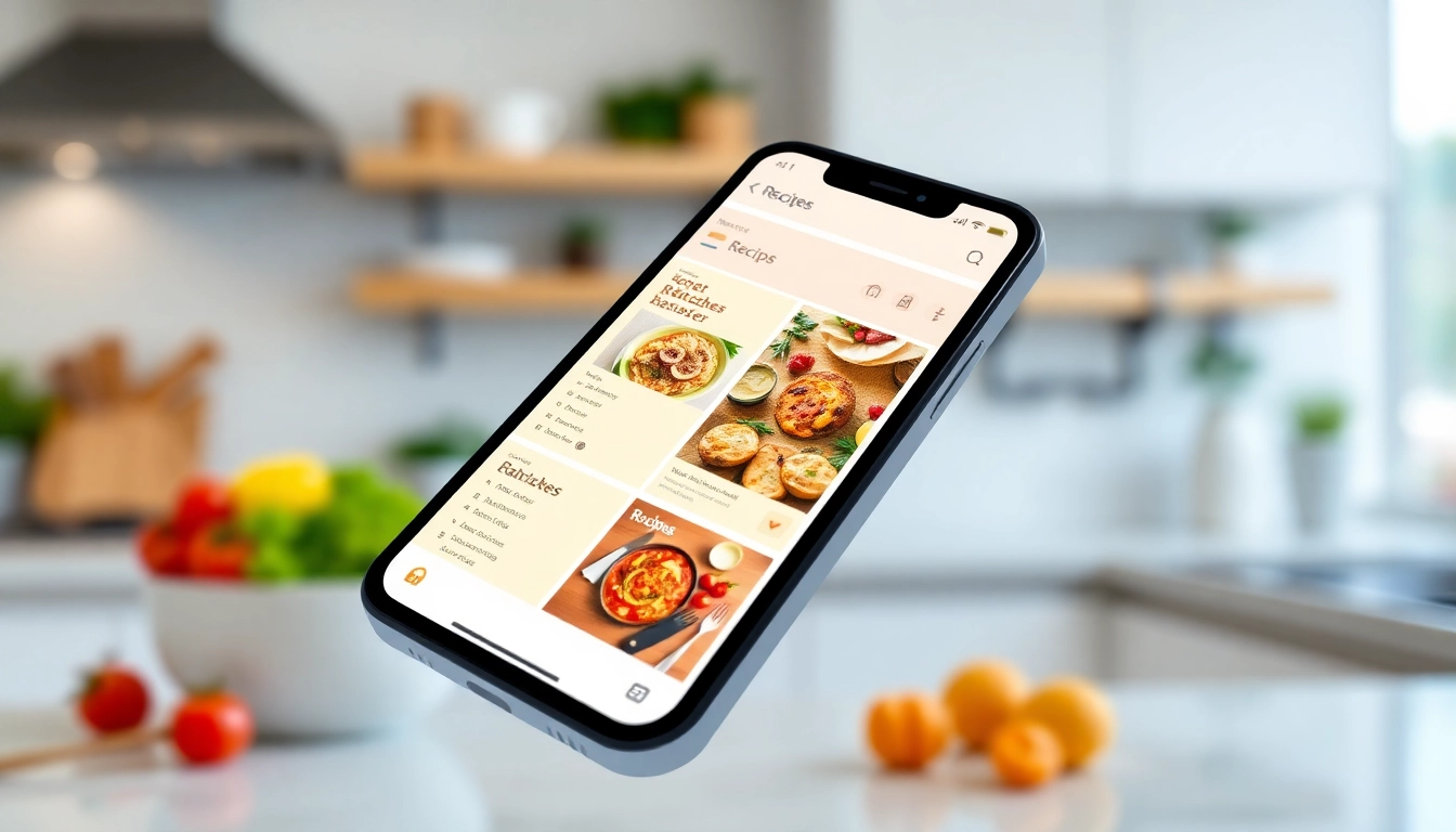 A user browsing a recipe manager app on their phone, organizing and viewing recipes effortlessly on a clean interface.