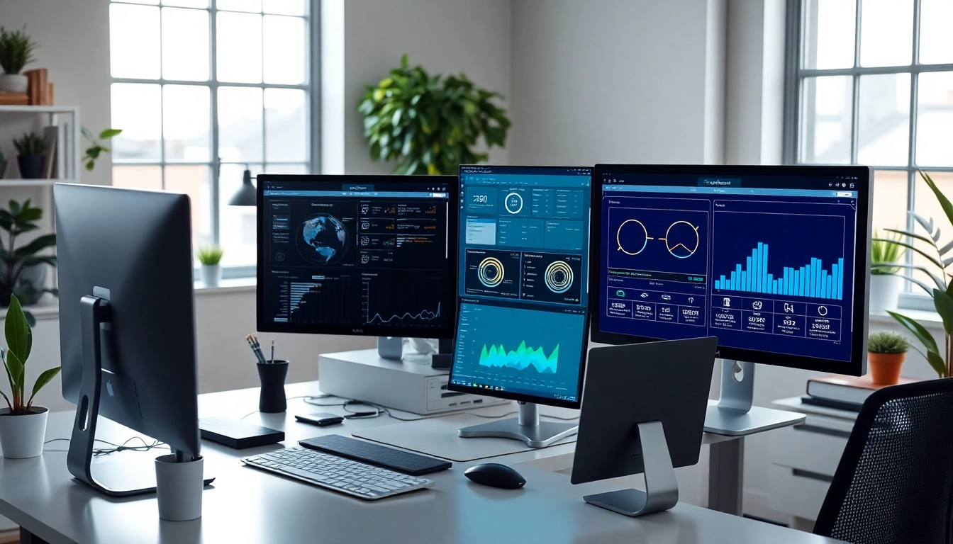 Illustration of slimme tools voor ondernemers that streamline workflows and boost productivity in a modern office setting