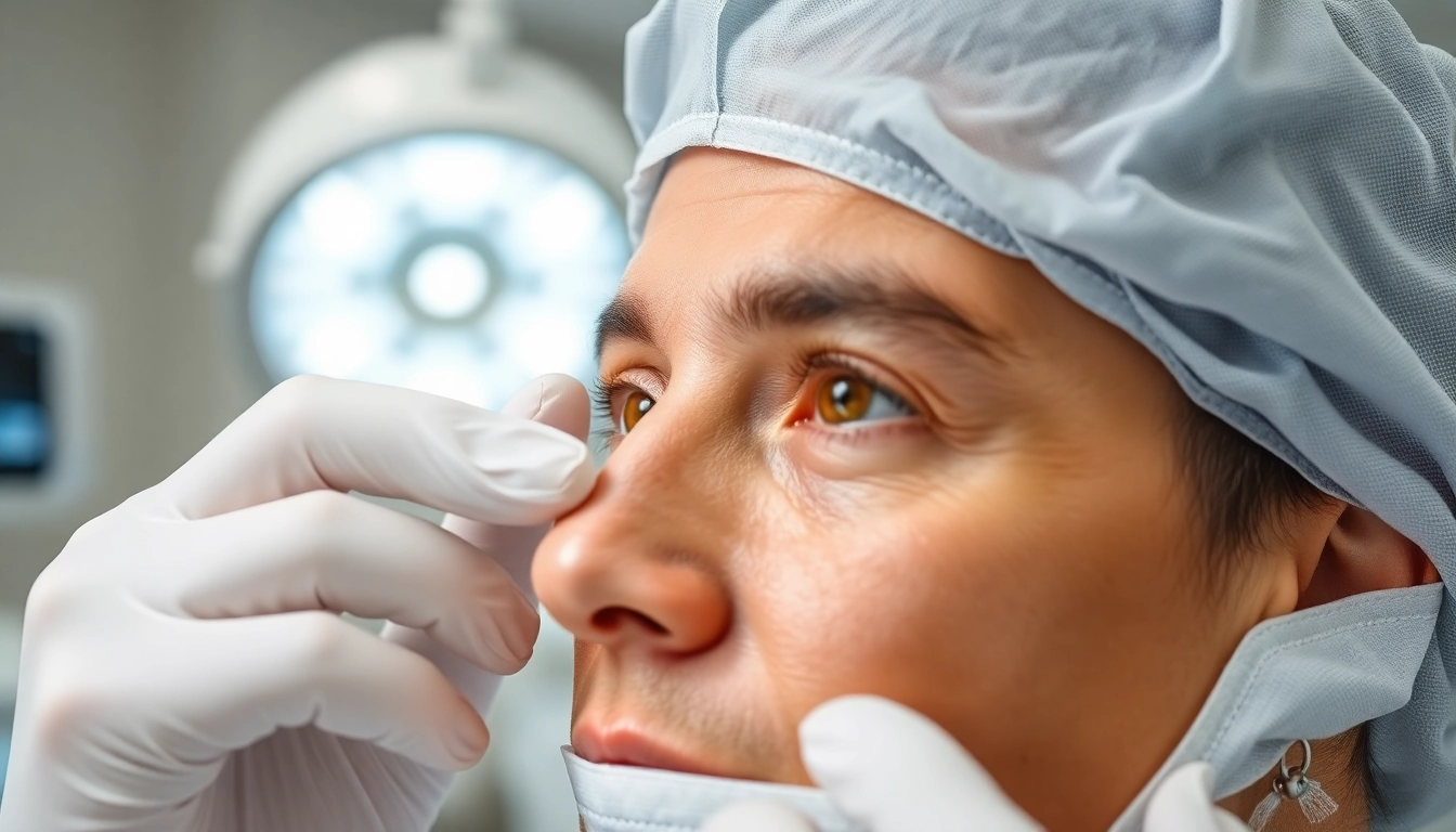 Oberlidstraffung Zürich: Expert eyelid correction procedure showcasing a skilled surgeon at work with natural lighting and a modern clinic background.