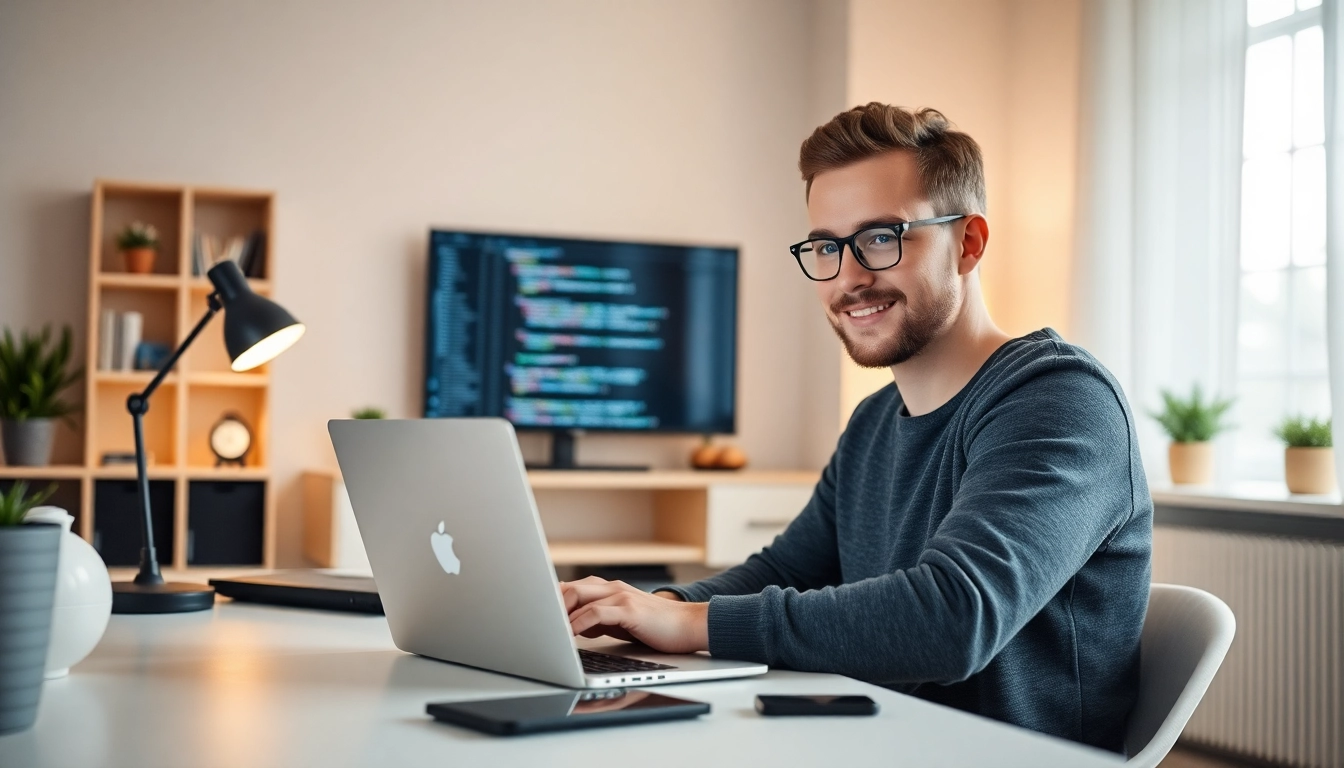Freelance professional working on a mission freelance full remote project with a laptop in a