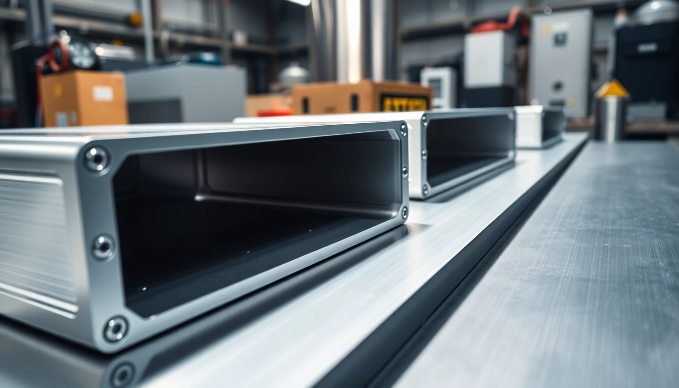 High-quality obudowy aluminiowe placed on a workbench, showcasing detailed CNC machining and