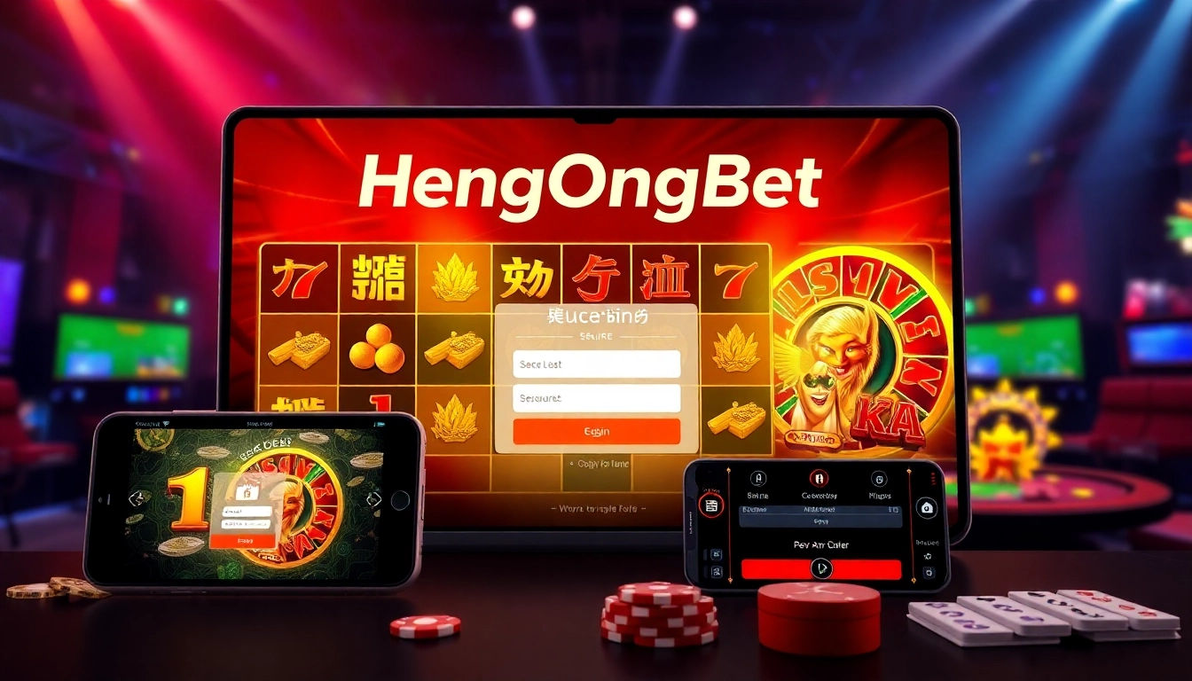 Secure Hengongbet login scene on mobile device with vibrant casino background and user
