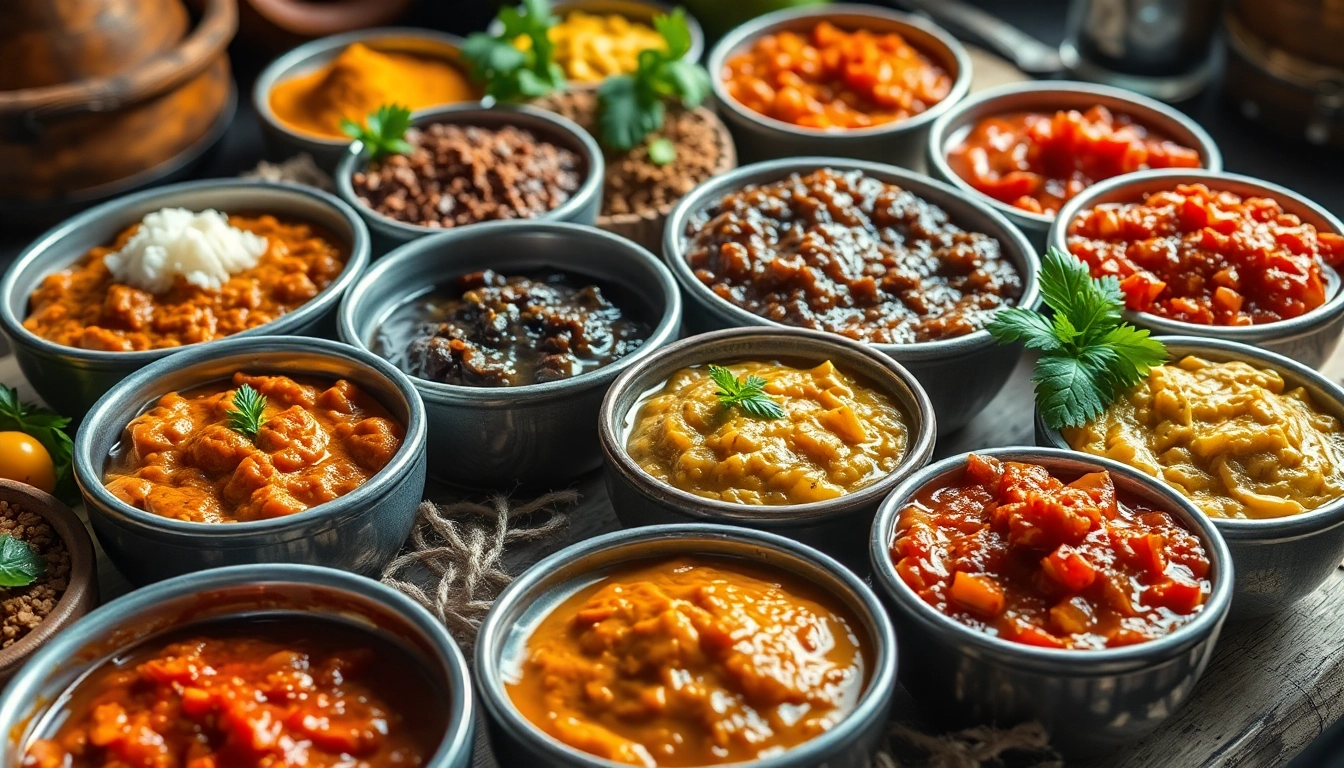Assorted authentic cooking paste and chutney varieties including garlic, ginger, green and red