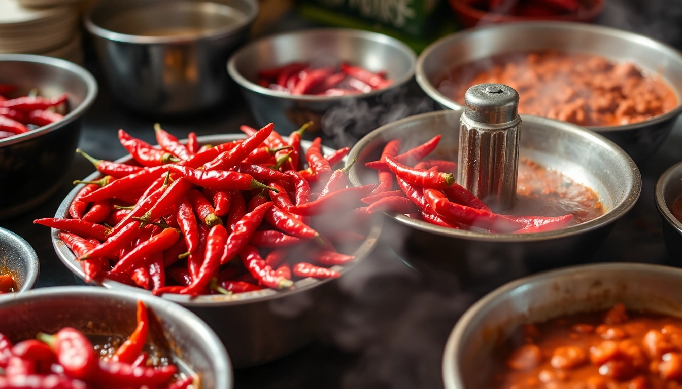 Fresh and spicy Extra Hot Fresh Red Chilli Paste being prepared with vibrant red chillies in a